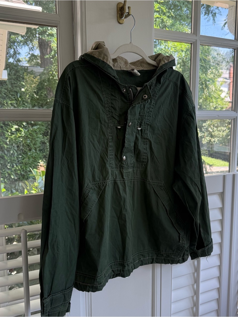 GAP Vintage Olive Green Hooded Anorak Jacket with Tan Lining Size Medium